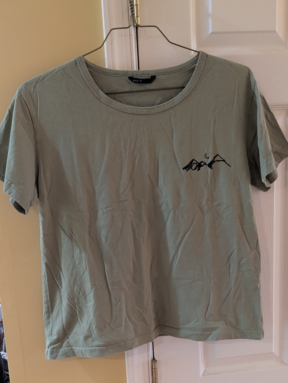 SHEIN Sage Green Mountain Tee with Black Graphic